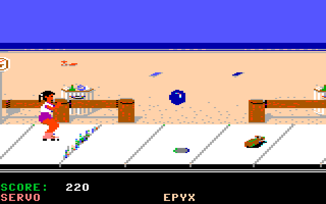 California Games IBM PC/Compatibles Screenshot: Preparing to jump over weeds in the sidewalk...