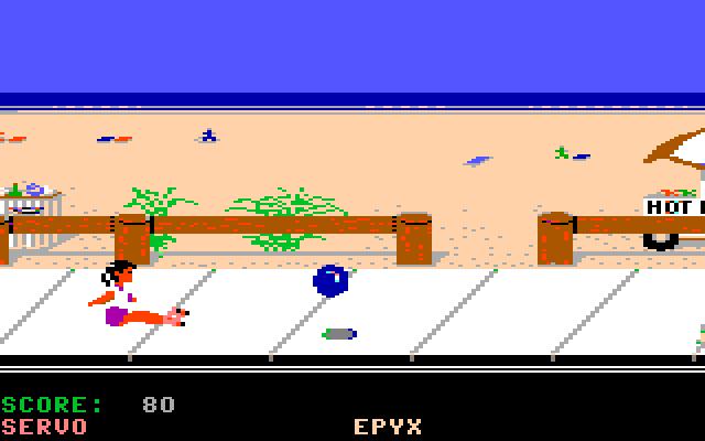 California Games IBM PC/Compatibles Screenshot: Oops! You need to dodge these bouncing beach balls...