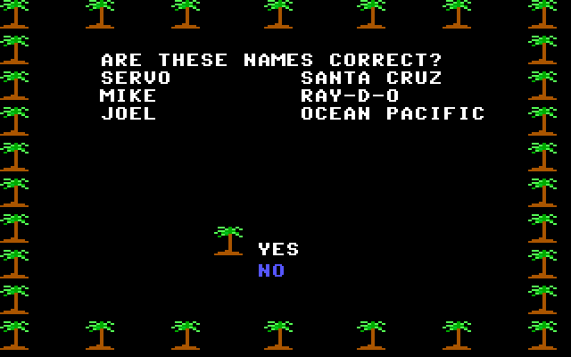 California Games IBM PC/Compatibles Screenshot: Are these names correct?