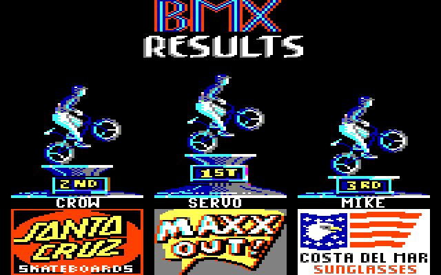 California Games IBM PC/Compatibles Screenshot: BMX event results.