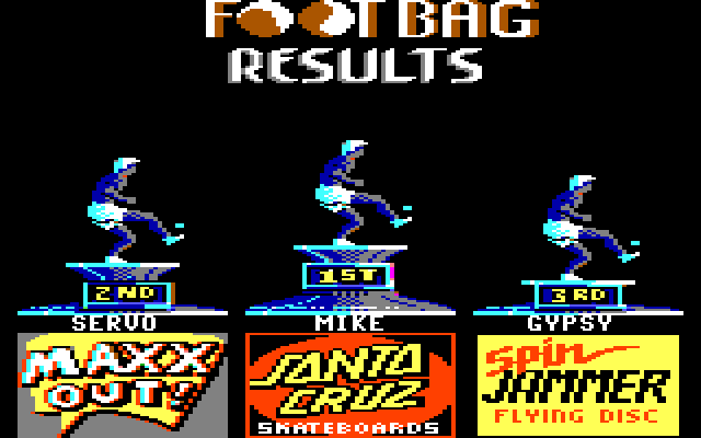 California Games IBM PC/Compatibles Screenshot: Footbag event results.
