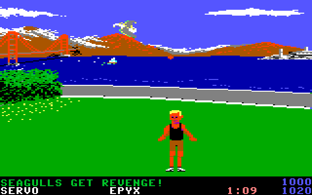 California Games IBM PC/Compatibles Screenshot: Hitting the seagull earns bonus points!