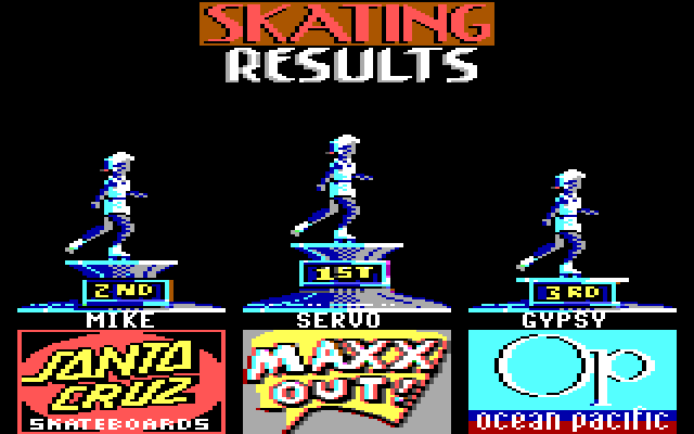 California Games IBM PC/Compatibles Screenshot: Skating results.