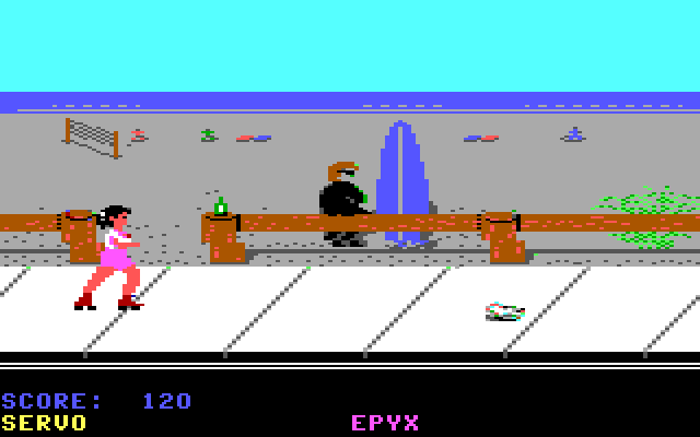 California Games IBM PC/Compatibles Screenshot: A surfer watches as I skate by...