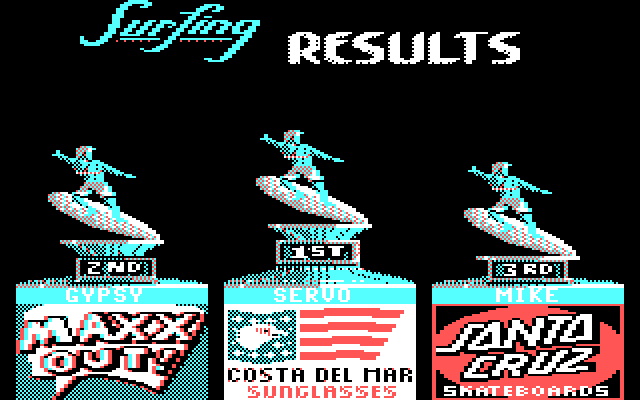 California Games IBM PC/Compatibles Screenshot: Surfing results...