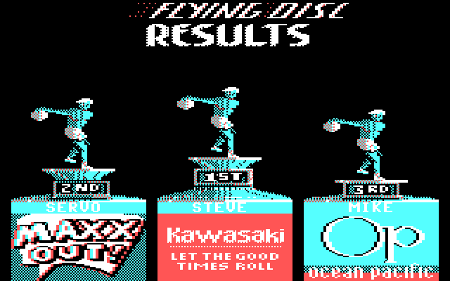 California Games IBM PC/Compatibles Screenshot: Flying disc results.
