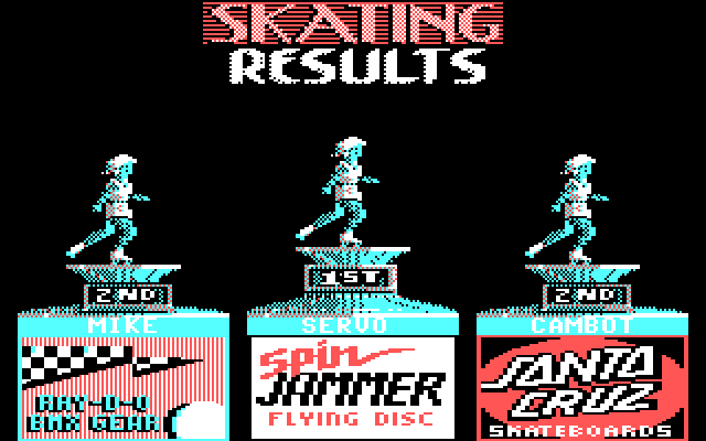 California Games IBM PC/Compatibles Screenshot: Skating results.