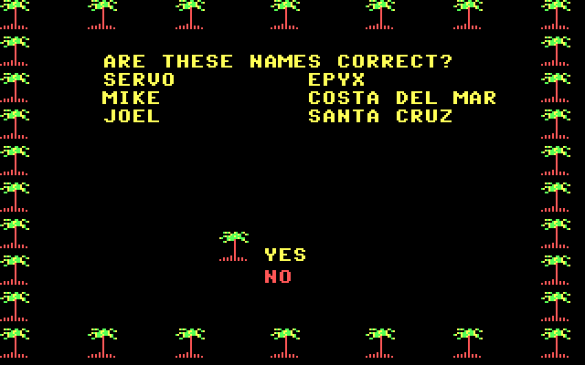 California Games IBM PC/Compatibles Screenshot: Are these names correct?