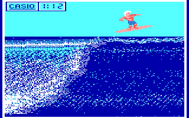 California Games IBM PC/Compatibles Screenshot: Surfing; perform stunts for points!
