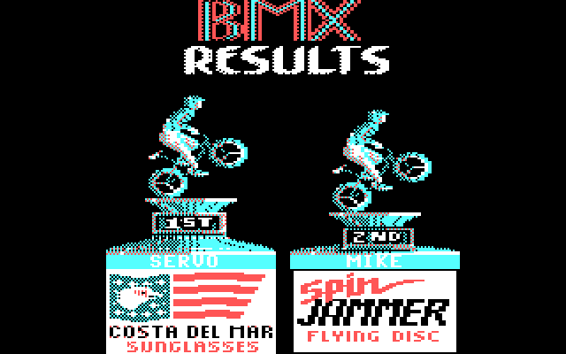 California Games IBM PC/Compatibles Screenshot: BMX results.