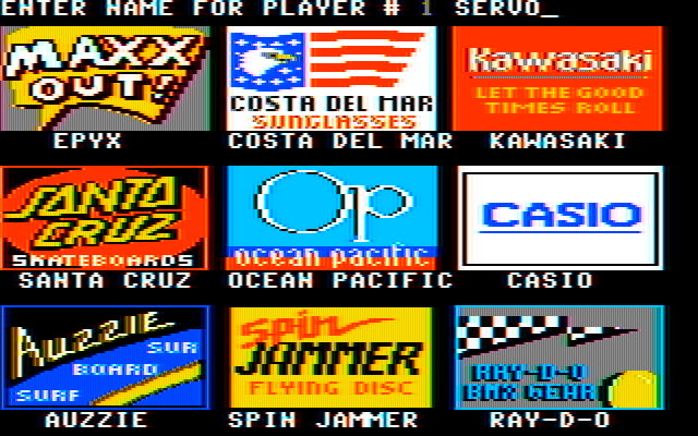 California Games IBM PC/Compatibles Screenshot: First, setup the players and choose a sponsor.