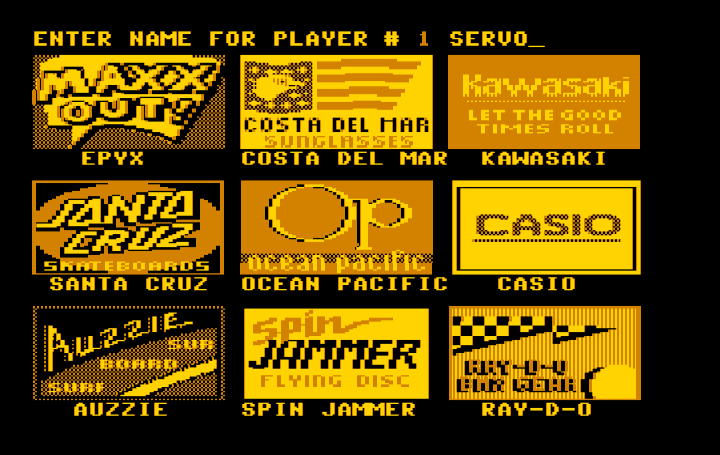 California Games IBM PC/Compatibles Screenshot: First, setup the players and select their sponsors.