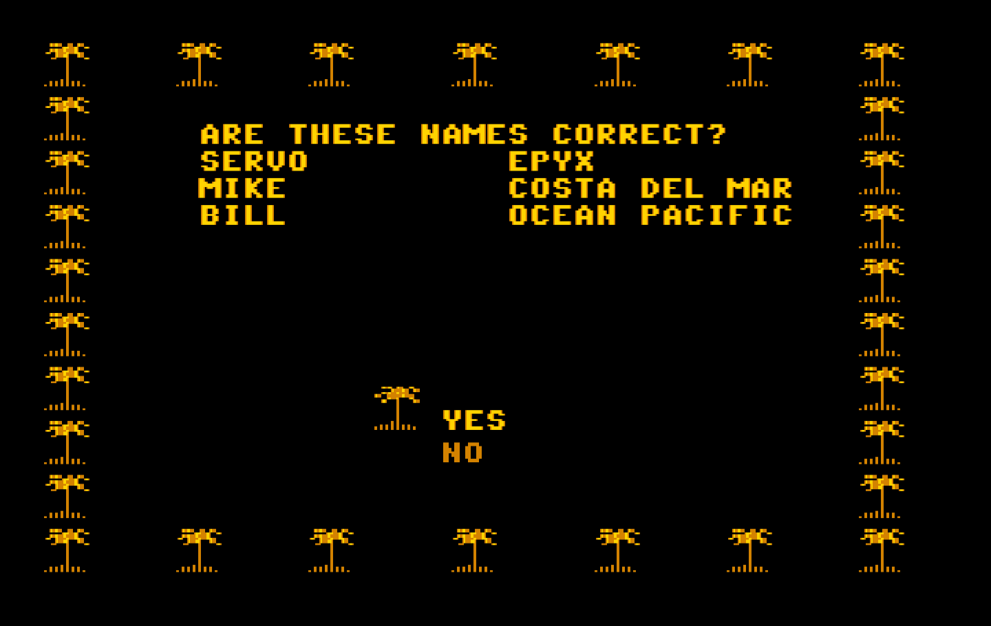 California Games IBM PC/Compatibles Screenshot: Are these names correct?