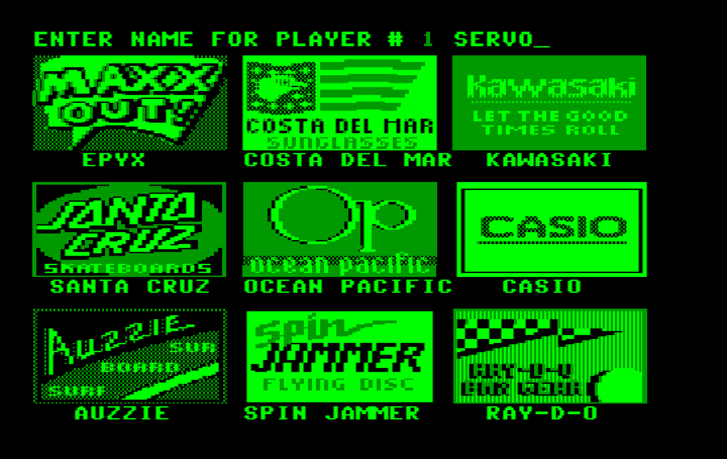 California Games IBM PC/Compatibles Screenshot: First, setup the players and select their sponsors.