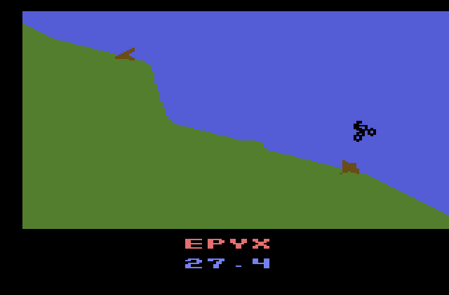 California Games Atari 2600 Screenshot: BMX event...jumping over some obstacles...