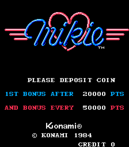 Mikie: High School Graffiti Arcade Screenshot: Title screen.