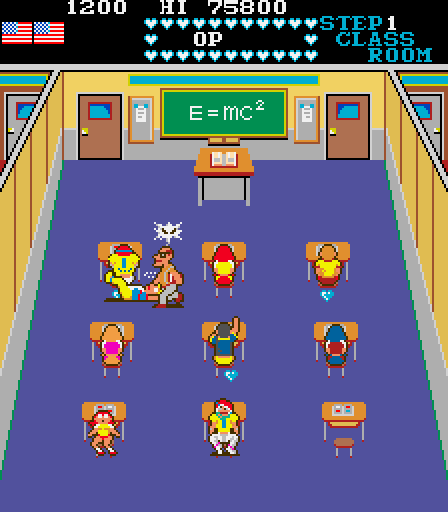 Mikie: High School Graffiti Arcade Screenshot: The teacher caught me.