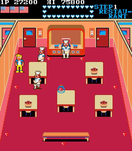 Mikie: High School Graffiti Arcade Screenshot: Collect all of the hearts!