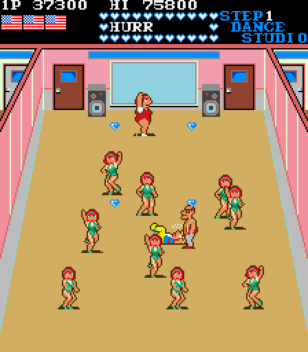 Mikie: High School Graffiti Arcade Screenshot: Knocked down again...