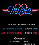 Mikie: High School Graffiti for Arcade - Title screen.