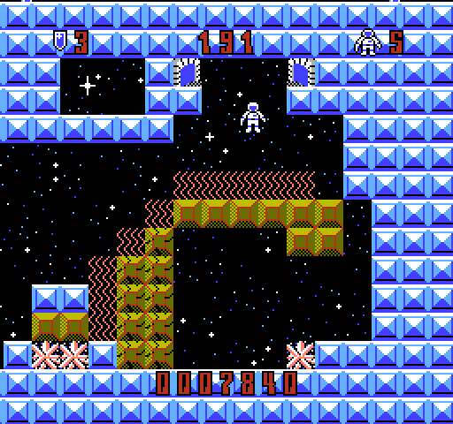 ShockWave NES / Famicom Screenshot: The squigly lines are blocks you can shoot through but not move through.