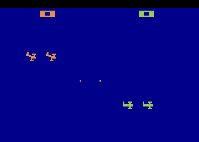 Combat Atari 2600 Screenshot: Now it's two against two with no clouds to hide behind.