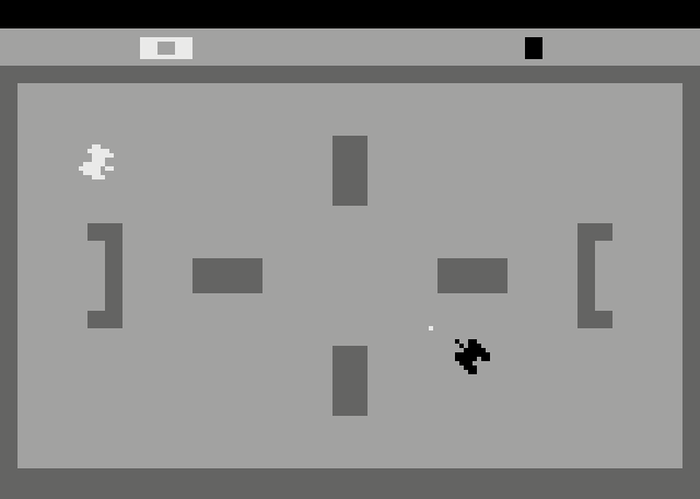 Combat Atari 2600 Screenshot: The black tank is in trouble...