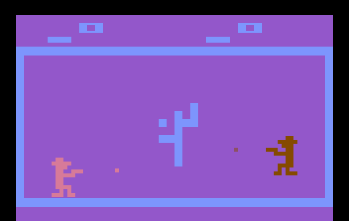 Outlaw Atari 2600 Screenshot: In this variation you can shoot apart the cactus.