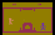 Outlaw for Atari 2600 - A moving obstacle! In this game variation the stagecoach scrolls vertically.