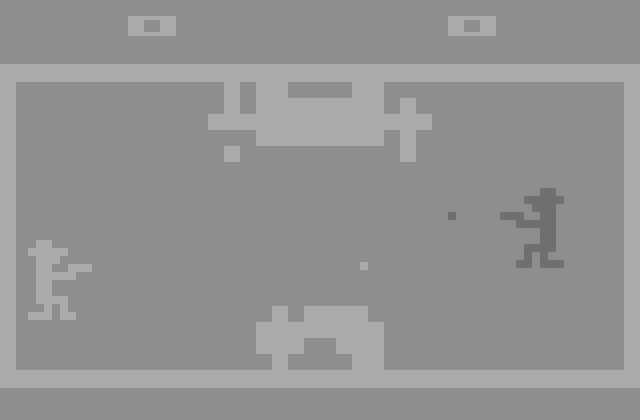 Outlaw Atari 2600 Screenshot: You can optionally have the coach scroll vertically over and over making it a moving obstacle.