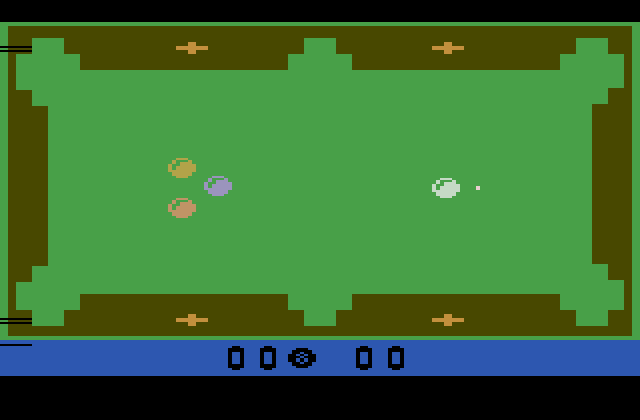 Trick Shot Atari 2600 Screenshot: Looks easy...but can you successfully sink all of these balls?