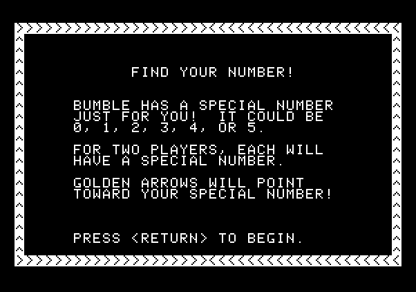 Bumble Games Apple II Screenshot: Find Your Number game instructions.