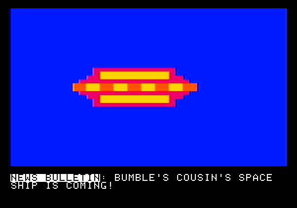 Bumble Games Apple II Screenshot: Bumble's Cousin is coming from space!