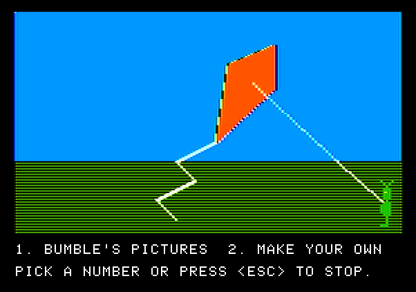 Bumble Games Apple II Screenshot: A completed kite; try another picture now?