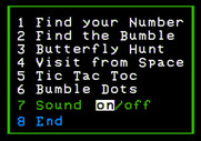 Bumble Games for Apple II - The main menu.