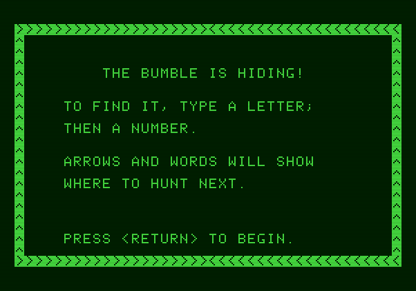 Bumble Games Apple II Screenshot: Bumble is Hiding game instructions.