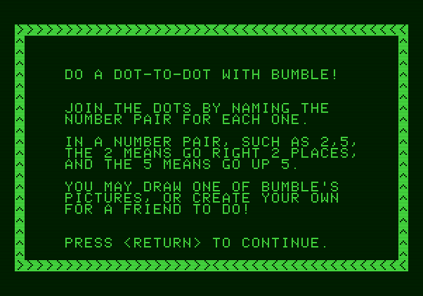 Bumble Games Apple II Screenshot: Name the dots instructions.
