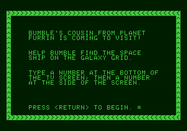 Bumble Games Apple II Screenshot: Bumble's Cousin game instructions.