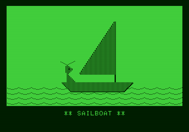 Bumble Games Apple II Screenshot: Here's the completed sailboat...