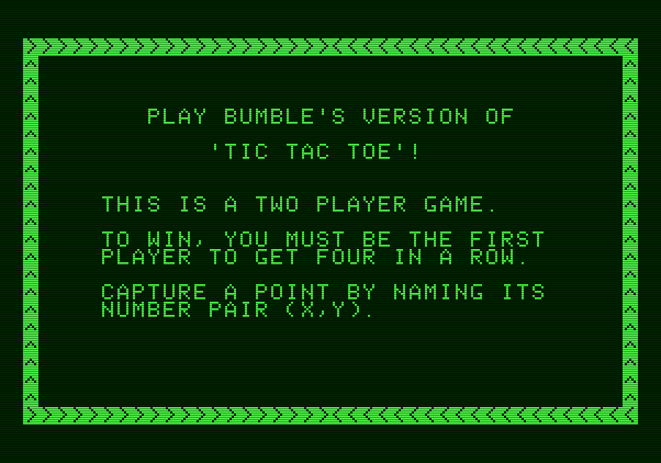 Bumble Games Apple II Screenshot: Tic Tac Toc game instructions.