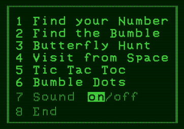 Bumble Games for Apple II - The main menu.