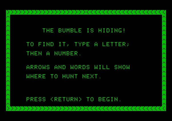 Bumble Games Apple II Screenshot: Bumble is Hiding game instructions.