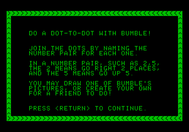 Bumble Games Apple II Screenshot: Name the dots instructions.