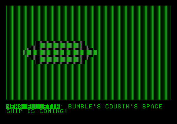 Bumble Games Apple II Screenshot: Bumble's cousin is coming from space!