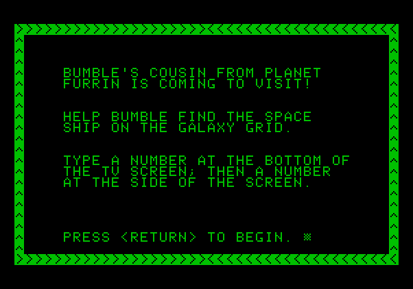 Bumble Games Apple II Screenshot: Bumble's Cousin game instructions.