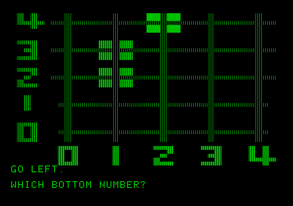 Bumble Games Apple II Screenshot: Searching for Bumble's cousin based on the clues.