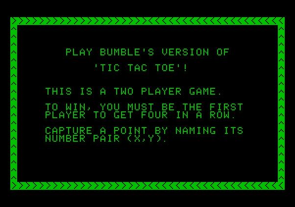 Bumble Games Apple II Screenshot: Tic Tac Toc game instructions.