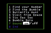 Bumble Games for Commodore 64 - The main menu.