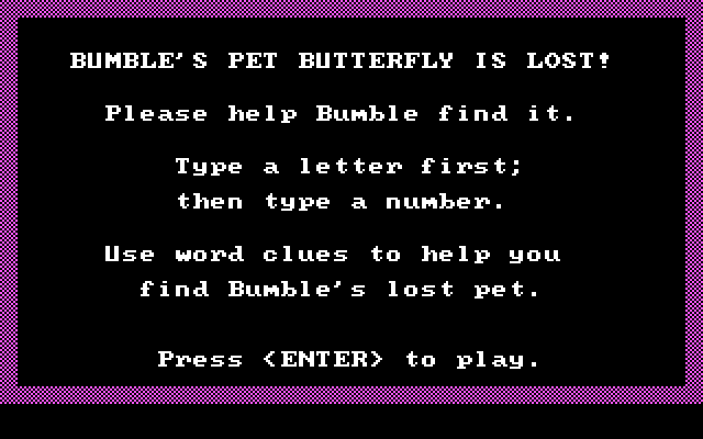 Bumble Games IBM PC/Compatibles Screenshot: Bumble's Pet Butterfly game instructions.