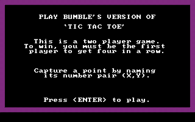 Bumble Games IBM PC/Compatibles Screenshot: Tic Tac Toc game instructions.